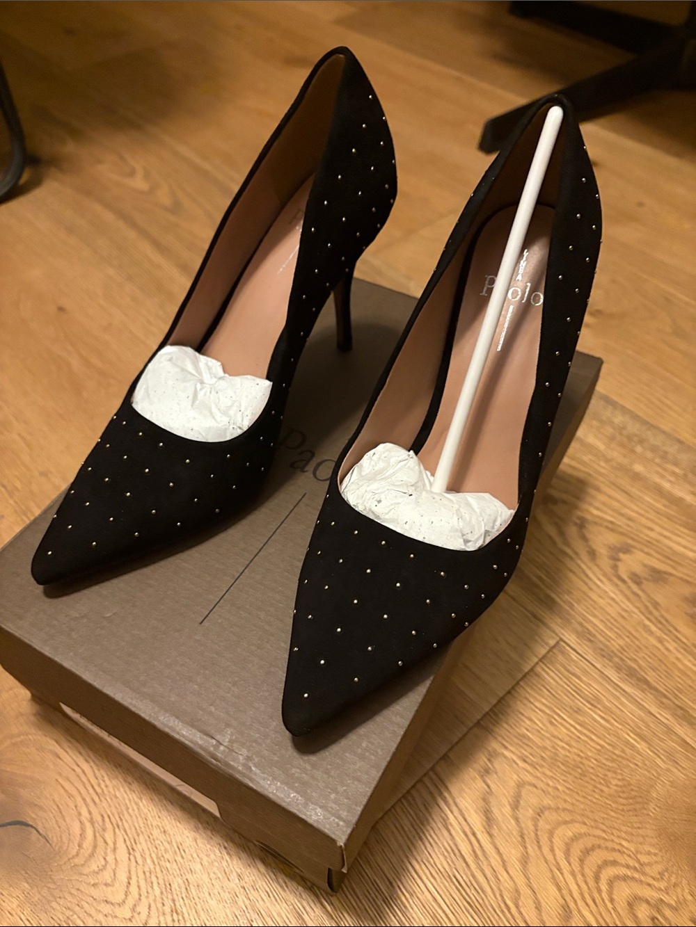 Linea Paolo NIB Pamila Black Suede with Silver Dots Stiletto size 9.5